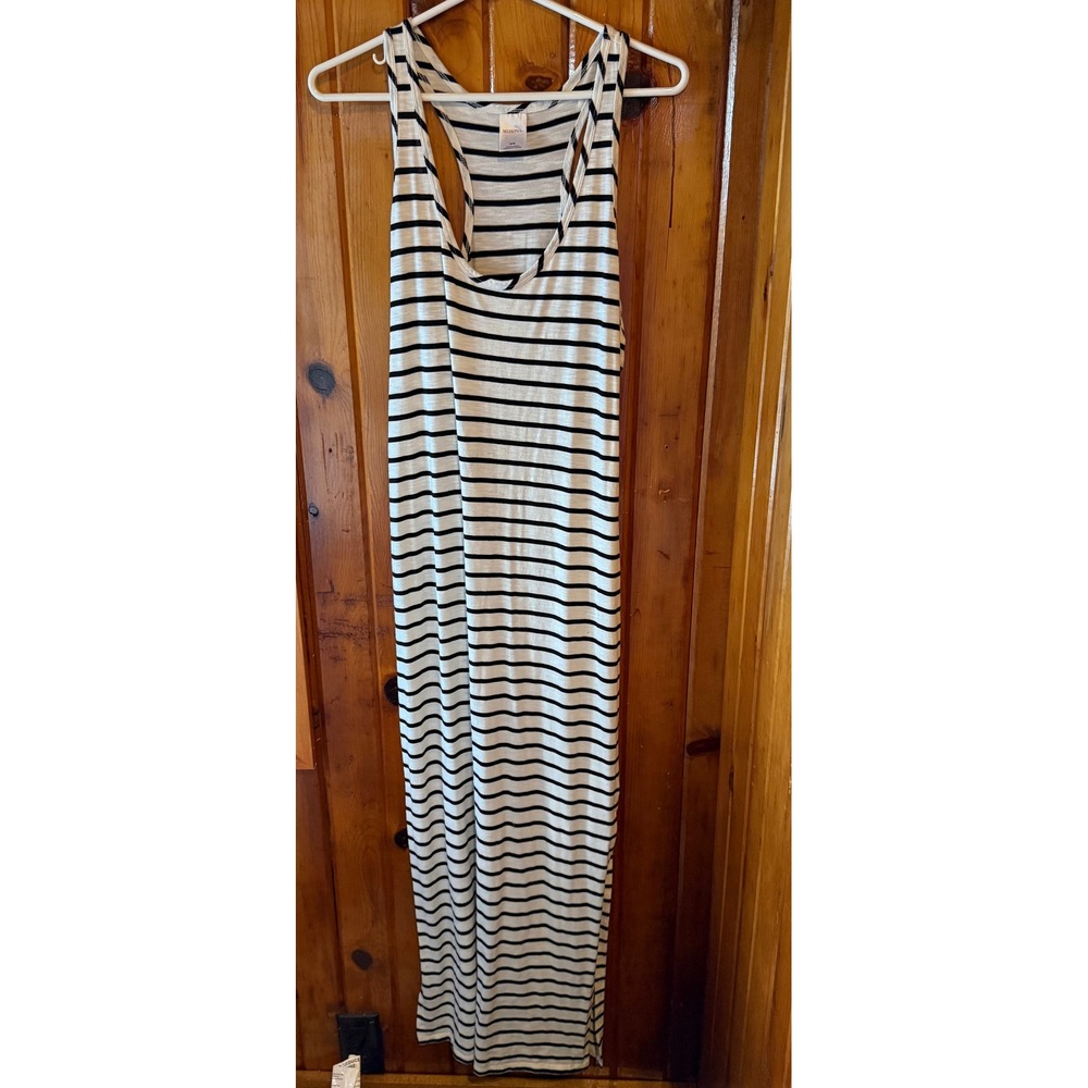 Merona Womens Black White Striped Racerback Maxi Dress Medium Sleeveless Casual
